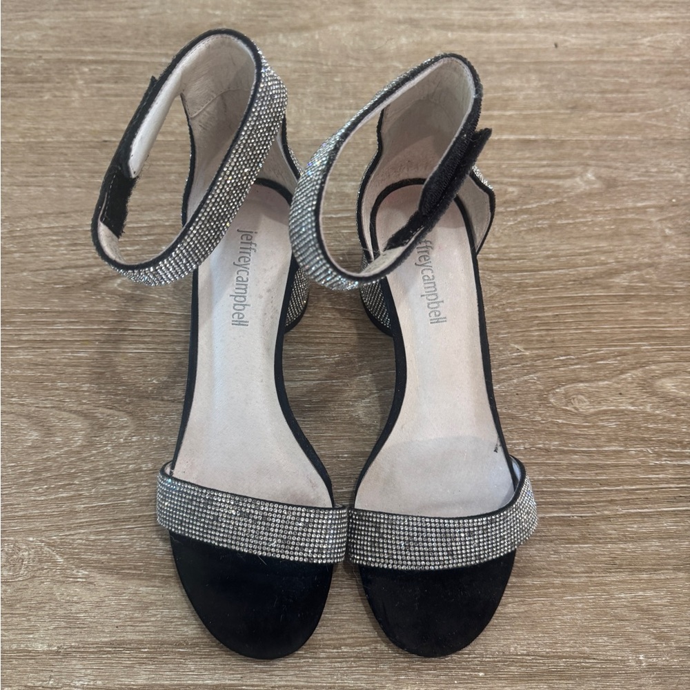 Jeffrey Campbell Black Crystal Ankle-Strap Heels